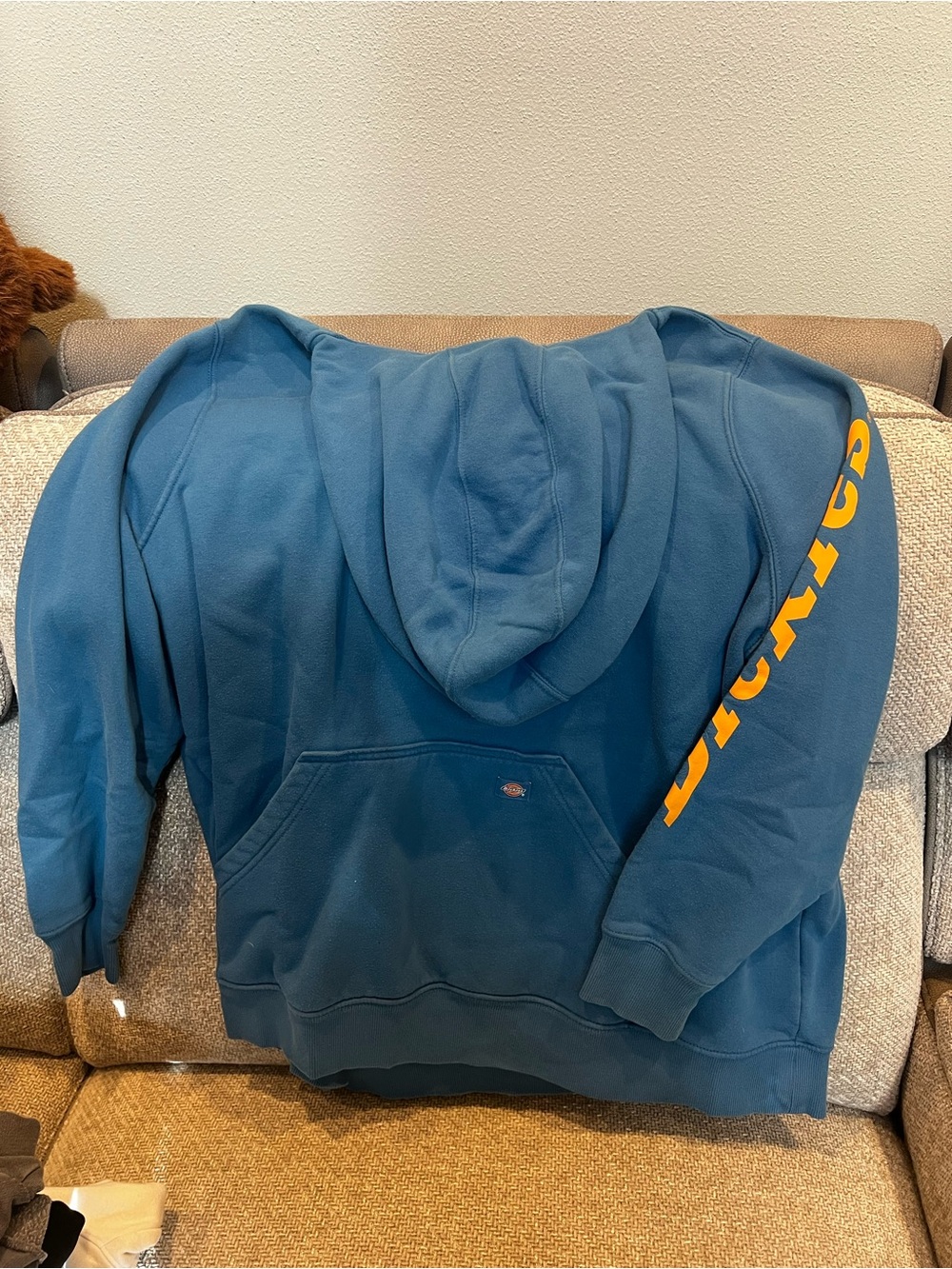 Dickies Teal Pullover Hoodie with Yellow Sleeve Lettering